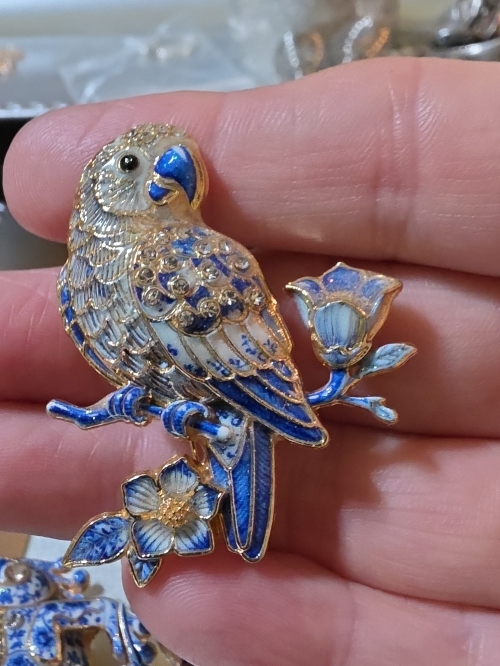 A50- Blue and Gold Parrot Brooch